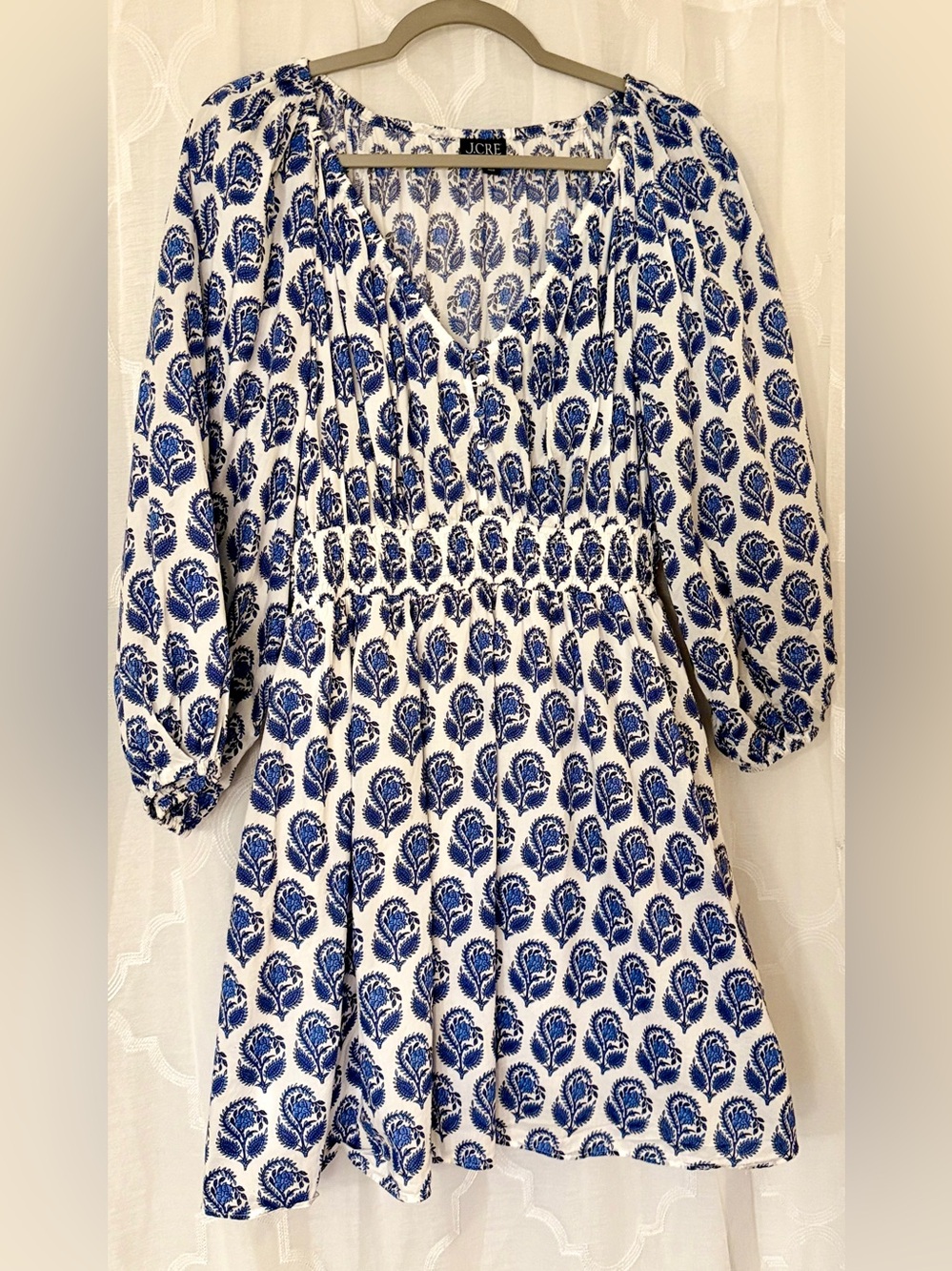 J. Crew Blue & White Botanical Smocked Mini Dress With Pockets ✨